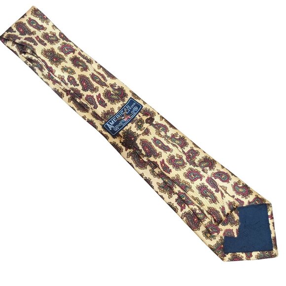 American Living 100% Silk Statement Tie Gold Red Green Paisley Vintage Handmade - Picture 3 of 6